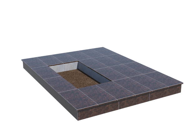 Площадки на могилу в Москве | Площадка с вертикальной (15 см) облицовкой Дымовским гранитом (под цветник)