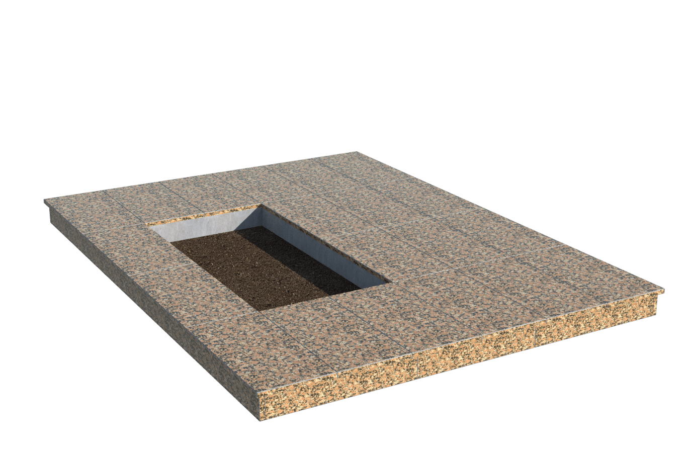 Площадки на могилу в Москве | Площадка с вертикальной (10 см) облицовкой Южно-Султаевским гранитом (под цветник)